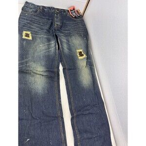 Born Fly Mens Jeans Size 40x34 100% Cotton  Distressed Blue  Boot Cut Faded NWT